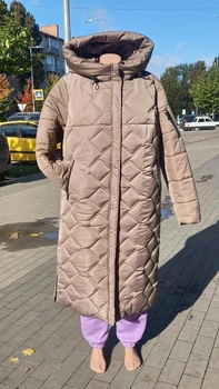 Жіноче зимове довге стьогане пальто 64 капучино