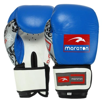 Перчатки для бокса кожаные на липучке Maraton DMAX Heroe 12 унций Blue-White
