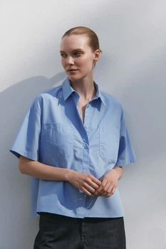 Укорочена поплінова сорочка Zara 4786/067 M Блакитна (04786067427М)
