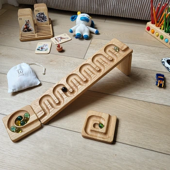 Розвиваюча дерев'яна іграшка доріжка Threewood Монтессорі Marble Track River для дітей від 3 років, розмір 40х10см