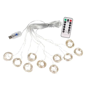 Гірлянда штора-роса LED 3x2м БЕЗ ГАЧКІВ (холодний білий, USB, Пульт)