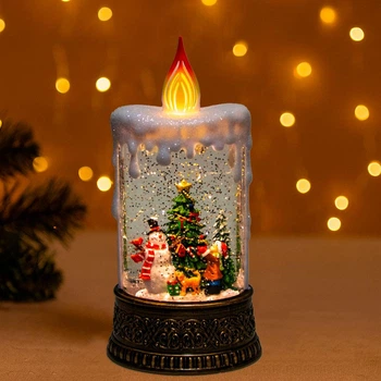 Новорічний нічник "Свічка зі сніговиком" XMAS WDL-23016, Snow Water Lantern, з ефектом снігу, що падає (1011081-Bronze)