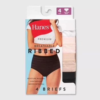 Жіночі труси Hanes Premium, 4 шт., дихаючі, ребристі, чорні/бежеві/білі, розмір 6/M