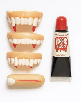 Набір для гриму на Хелловін “Horror Makeup Kit” — вампірські зуби, штучна кров, палець
