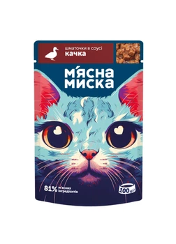 Упаковка вологого корму для дорослих котів М'ясна Миска шматочки в соусі зі смаком качка 100 г 24 шт.