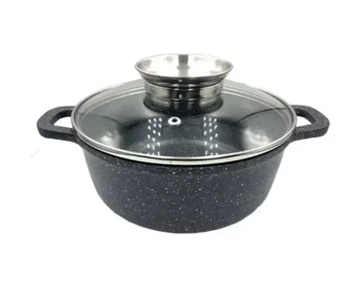 Котел UNIQUE UN-5271 з мармуровим покриттям та кришкою, 16 см, 1.25л, Чорний