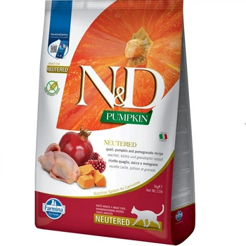 Фармина сухой корм для стерилизованных кошек N&D GRAIN FREE PUMPKIN QUAIL & POMEGRANATE NEUTERED ADULT с перепелом 5 кг