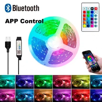 Світлодіодна LED-стрічка RGB 5 метрів з пультом і Bluetooth + додатком від USB