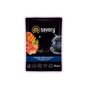 Влажный корм для кошек Savory с лососем и горошком в соусе для взрослых кошек 85 г