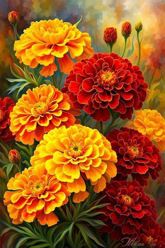 Алмазная мозаика (вышивка) Бархатцы, 40×60 см, полная выкладка, квадратные камни, на подрамнике