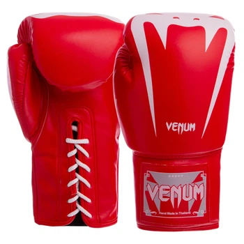 Рукавички боксерські PU на шнурівці V-M (розмір 12oz, Червоно-білий) (BO-8350_Червоно-білий_12_унці)