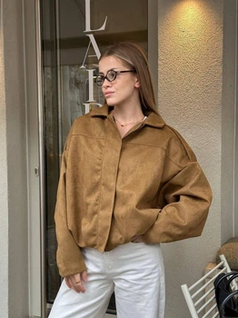 Женская замшевая куртка oversize на дайвинге S-L беж