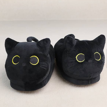 Домашние женские тапочки - игрушки Кошечка Плюшевые тапки кигуруми Котик анимэ чорный 35-41