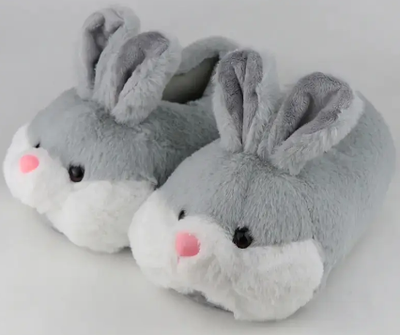 Тапочки Кролик серый Тапки кигуруми для взрослых и детей Тапки плюшевые Кролики с закрытой пяткой