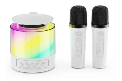 Портативная Bluetooth колонка K19 с подсветкой LED и двумя микрофонами для караоке белая