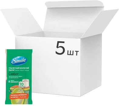 Упаковка вологого туалетного паперу Smile Comfort 10 аркушів х 5 шт (42100475) (4823071666007)