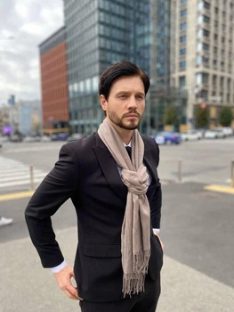 Мужской бежевый шарф большой мужской котоновый шарф "Милан" от My scarf 180 на 60 см