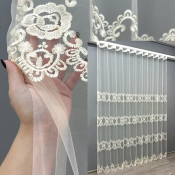 Тюль VR-Textil 1849т Фатин с вышивкой Кремовый 300х270 см (40-209)