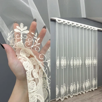 Тюль VR-Textil 1843т Фатин с вышивкой Молочный 300х270 см (40-211)