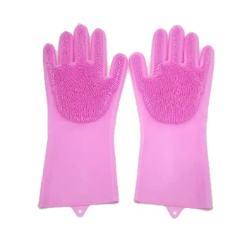 Кухонные перчатки, силиконовые перчатки для мытья посуды Kitchen Gloves розовый