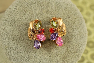 Сережки Xuping Jewelry Корзинка з темними кольоровими каменями 1,7 см золотисті
