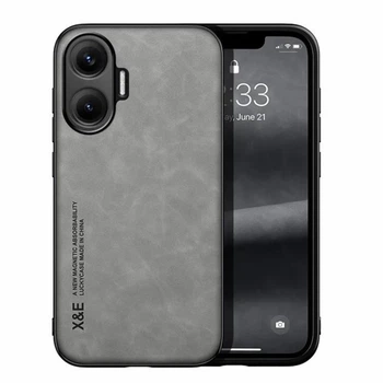 Кожаный чехол X&E для Xiaomi Poco F7 с металлической вставкой gray