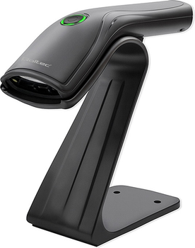 Skaner kodów kreskowych Qoltec 1D USB + stojak na skaner Czarny (5901878508528)