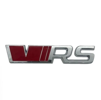 Эмблема надпись VRS для Skoda серебро+красный 120x25мм металл (на скотче)