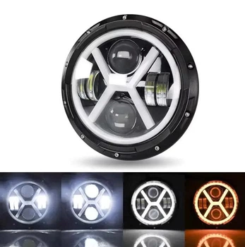 Фара Led ВАЗ 2101, 2121, ГАЗ, УАЗ, іномарки, мото 7 дюймів X-дизайн з ангельськими очима