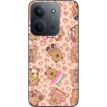 Силиконовый чехол SMTT для Xiaomi Redmi 15C с картинкой Капибара микс