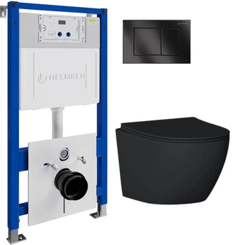 Инсталляция Helmken с панелью смыва + унитаз безободковый 35103001B с сиденьем Soft Close дюропласт (9BY4721827)
