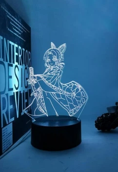 Акриловый 3D светильник - ночник Аниме Шинобу Кочо с аниме Клинок, рассекающий духов Demon Slayer7 цветов