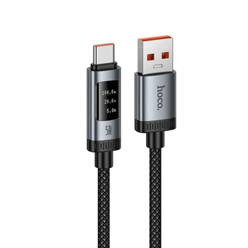 Кабель USB to Type-C з підтримкою швидкої зарядки 100W та цифровим дисплеєм HOCO U148 1.2м Чорний