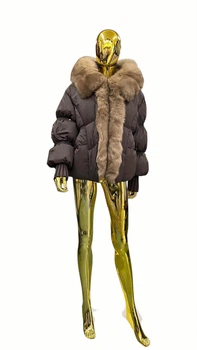 Куртка женская зимняя FINEBABYCAT короткая с натуральным мехом 093 50 шоколадный