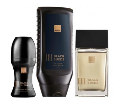 Мужской парфюмированный набор 3-в-1 Avon Black Suede: Туалетная вода Black Suede 100 мл + Шампунь-гель Black Suede 250 мл + Шариковый дезодорант-антиперспирант 50 мл