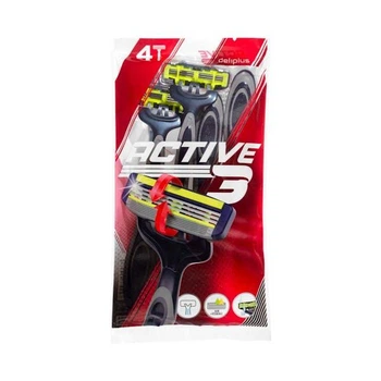 Станок для гоління Deliplus Active 3 з трьома лезами і змащувальною смужкою, 4шт.