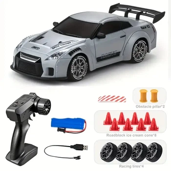 Машинка на радиоуправлении Nissan 1:24 для дрифта (серая, 4WD, 2.4 GHz, LED)