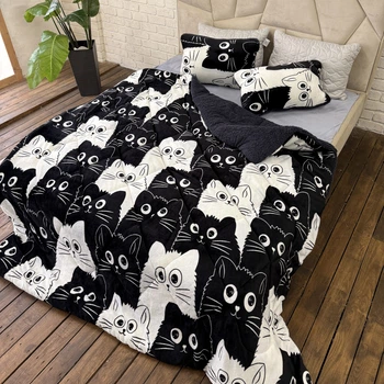 Одеяло холлофайбер Cappone из микрофибры Котики 200х220 см + 2 подушки 40х60 см
