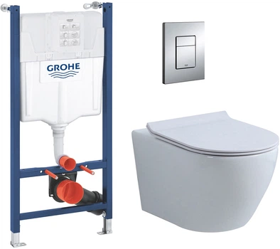 Набор Инсталляция Grohe Rapid SL Solido 38971000 + панель смыва Grohe Even 38966000 + унитаз подвесной Klechniowska Latona Euro L490K с сиденьем Soft Close дюропласт