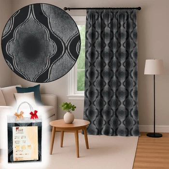 Штора жаккардовая Royal Classic 135×260 см чёрная с классическим узором для гостиной и спальни