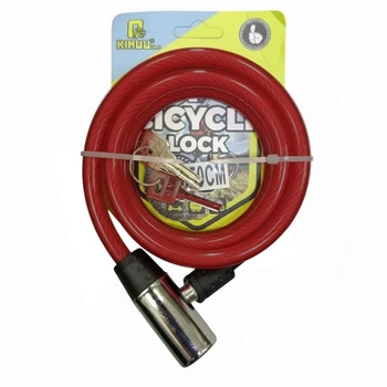 Велосипедный тросовой замок KIHUU LOCK 187 1x65 см с двумя ключами Красный стальной трос в ПВХ оболочке противоугонная защита