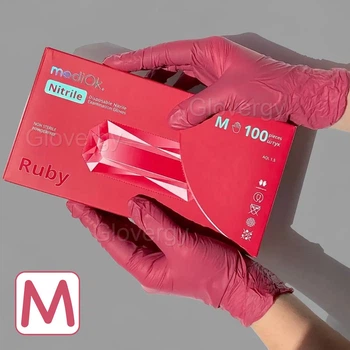 Перчатки нитриловые MediOK Ruby размер M бордового цвета, 100 шт
