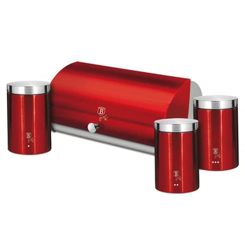 Набор хлебниц с тремя емкостями для хранения продуктов Berlinger Haus Metallic Line Burgundy Edition нержавеющая сталь красный
