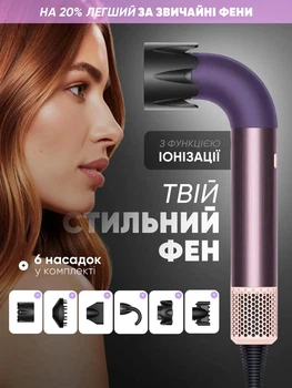 Фен стайлер для волосся професійний Super Hair Dryer Supersonic HD 18 + 6 насадок, фіолетовий