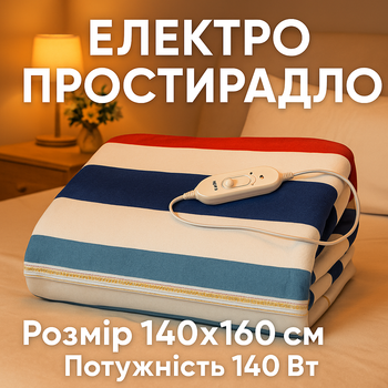 Электропростынь с обогревом электрическое одеяло простыня с регулятором температуры 140х160 см. (2 режима) Цветная
