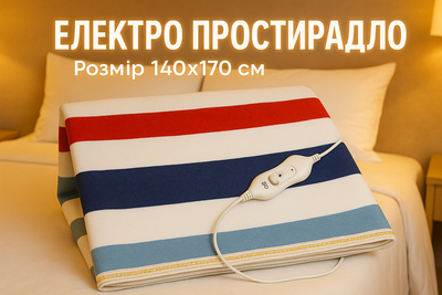 Электропростынь с обогревом электрическое одеяло простыня с регулятором температуры 140х170 см. (2 режима) Цветная