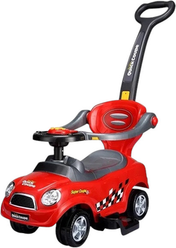 Jeździk pchacz autko Multistore skretne kola, raczka, dzwieki Czerwny 321-RED (5903769978779)