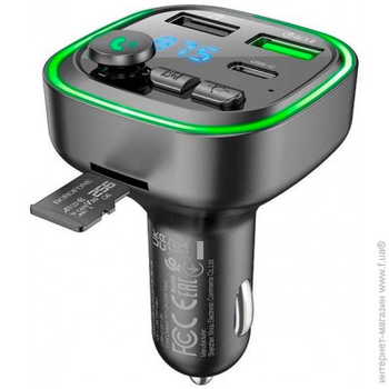 ФМ модулятор BOROFONE BC48 Broad (QC3.0 2USB/Type-C 18W/3A) чорный