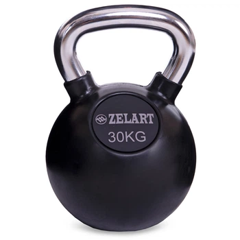 Гиря тренировочная цельная обрезиненная с хромированной ручкой 30кг Zelart черный TA-5162-30