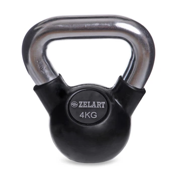 Гиря тренировочная цельная обрезиненная с хромированной ручкой 4кг Zelart черный TA-5162-4